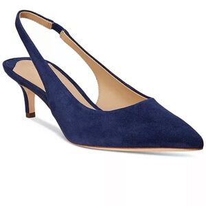 Lauren Ralph Lauren Lolah Blue Suede leather slingback low / mid heels. US 7.5